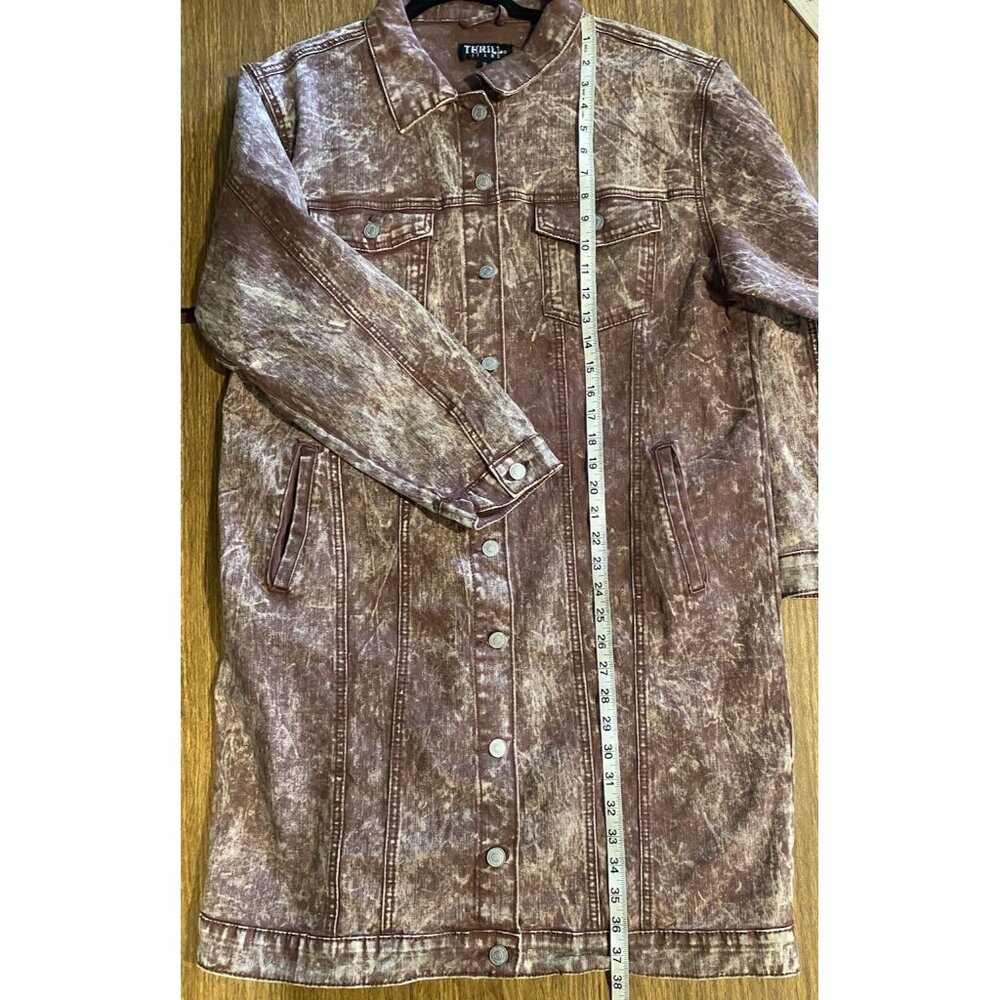 Thrill Women's Long Denim Jacket XL Dark Mauve Buttons Pockets Long Sleeve - Picture 9 of 12